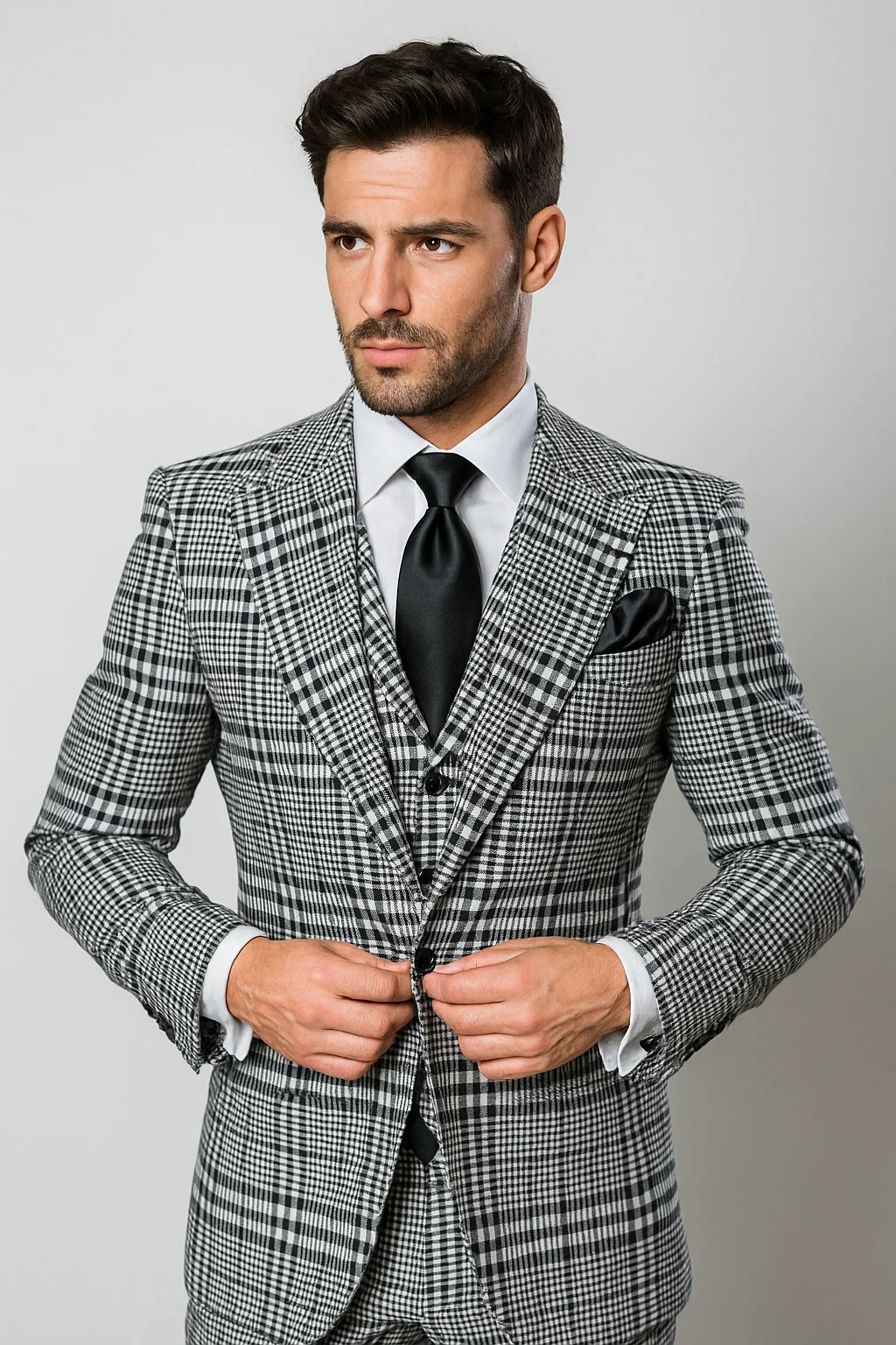 Suits With Baggy Pleated Pants - Wide Leg Pants 100% Wool - Classic Fit in One Button 3 Piece Suit by Rossiman - 38 Regular