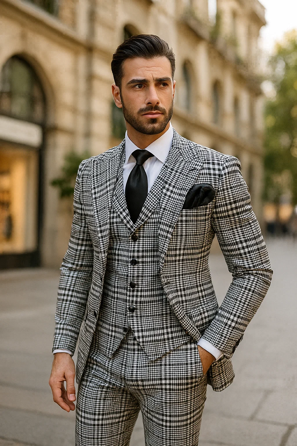 Suits With Baggy Pleated Pants - Wide Leg Pants 100% Wool - Classic Fit in One Button 3 Piece Suit by Rossiman - 38 Regular