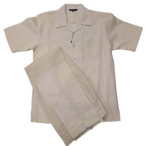 Mens Natural Linen Shirt and Pants Casual Outfit Set