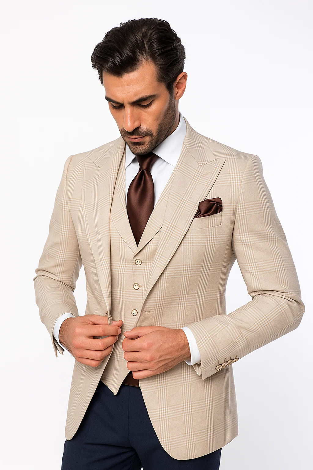 Suits With Baggy Pleated Pants - Wide Leg Pants 100% Wool - Classic Fit by Rossiman - 38 Regular
