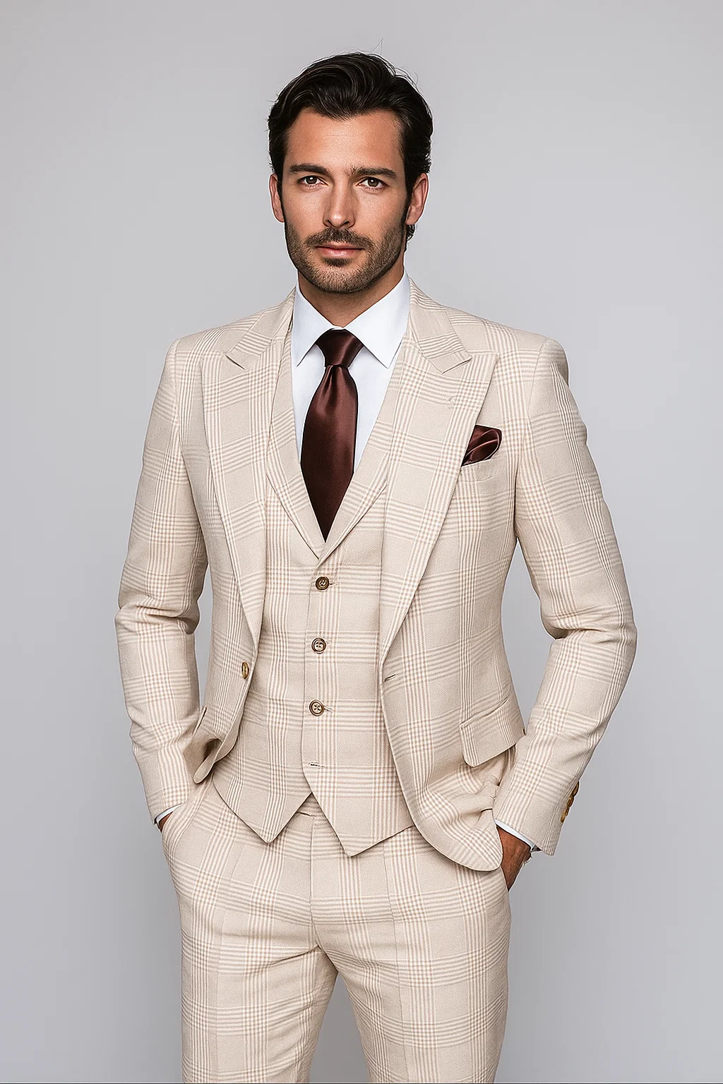 Suits With Baggy Pleated Pants - Wide Leg Pants 100% Wool - Classic Fit by Rossiman - 38 Regular