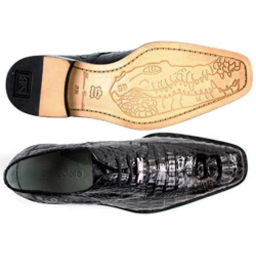 Genuine Hornback Crocodile Shoes: Men's Belvedere Chapo Black Exotic Dress Shoes-New Designer Collection