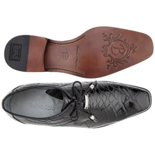 Belvedere Lago Black All-Over Genuine Alligator Shoes - 6
