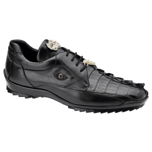Belvedere Vasco Black Genuine Hornback Crocodile Soft Calf Casual Sneakers with Eyes - 8
