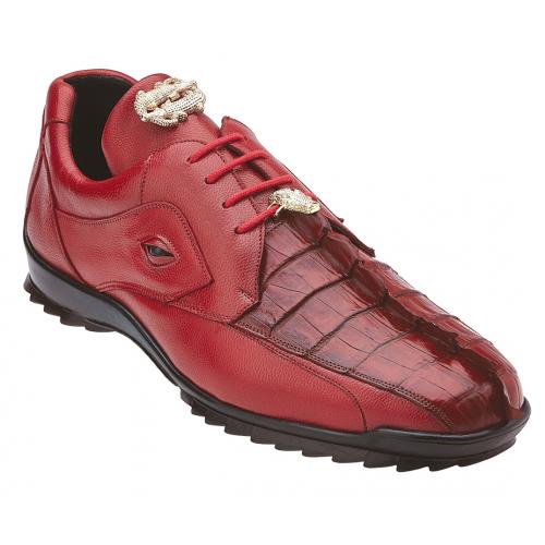 Belvedere Vasco Red Genuine Hornback Crocodile Soft Calf Casual Sneakers with Eyes - 6