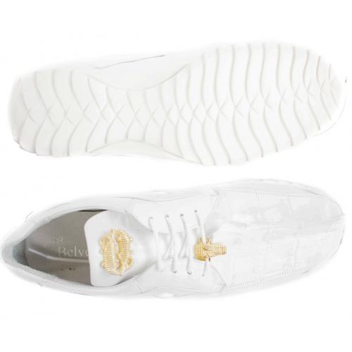 Belvedere Vasco White Genuine Hornback Crocodile Soft Calf Casual Sneakers with Eyes - 8