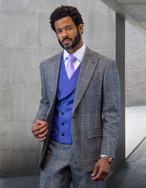 Vibrant Men's 3 PiecePurple Wool Suit 100% Luxury Wool Statement