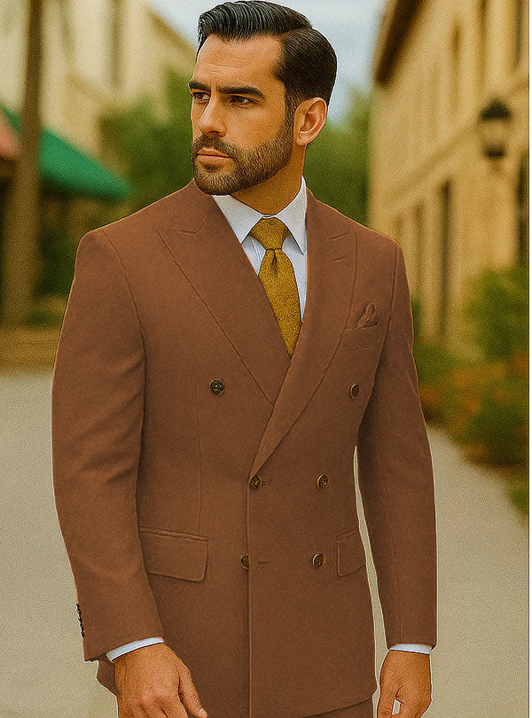 Best Mens Designer Modern Fit Double Breasted Wool Suit with Gold Buttons in Khaki - For Men Fashion Perfect For Wedding or Prom 2025 or Business or Church - 34 Short or Extra Small
