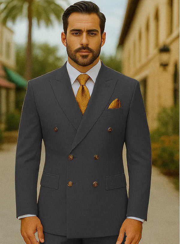 Best Mens Designer Modern Fit Double Breasted Wool Suit with Gold Buttons in Khaki - For Men Fashion Perfect For Wedding or Prom 2025 or Business or Church - 34 Short or Extra Small