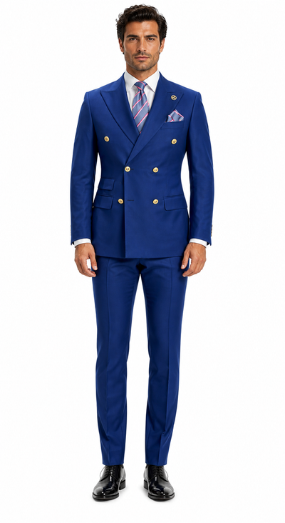 Best Mens Designer Modern Fit Double Breasted Wool Suit with Gold Buttons in Midnight Blue - For Men Fashion Perfect For Wedding or Prom 2026 or Business or Church