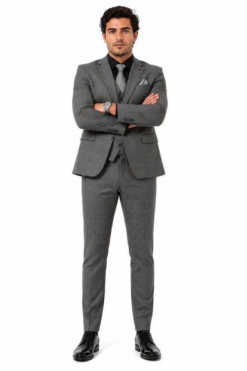 Big and Tall Business Suits - Suits For Big Man - Large Men's Grey Windowpane Vested Suits