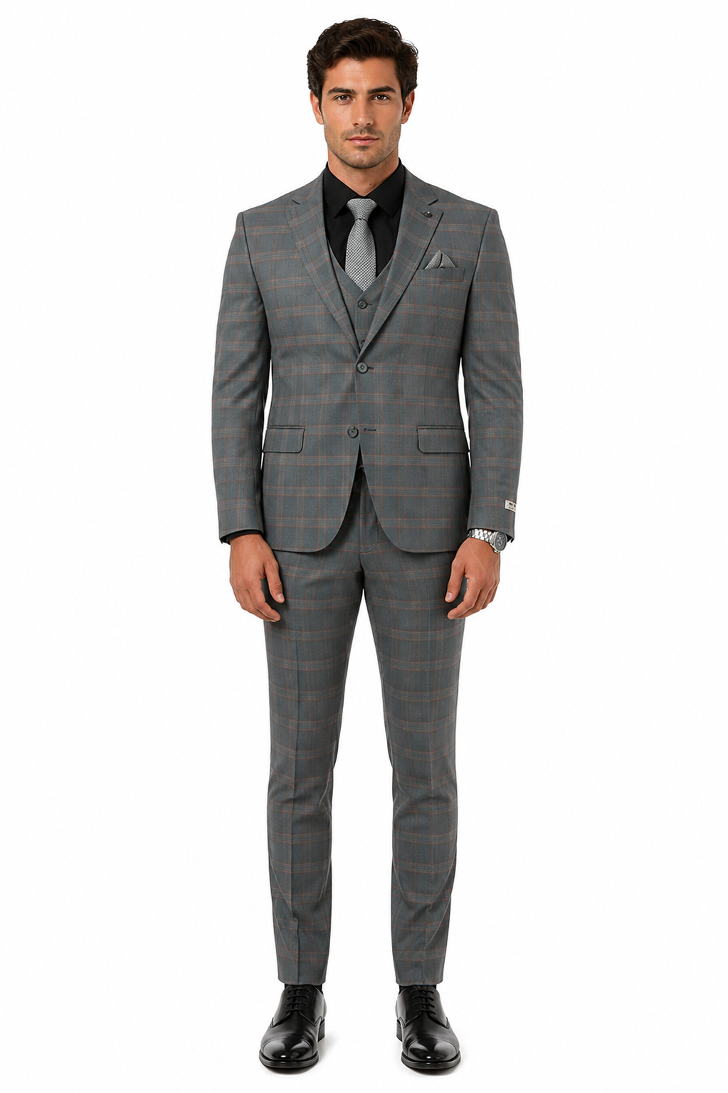 Big and Tall Business Suits - Suits For Big Man - Large Men's Grey Windowpane Vested Suits