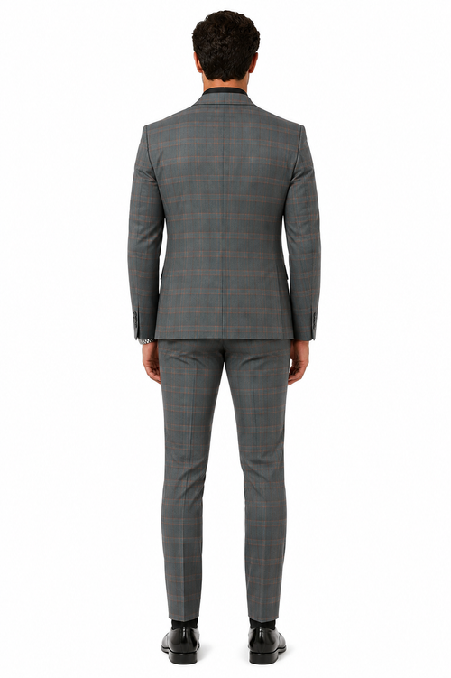 Big and Tall Business Suits - Suits For Big Man - Large Men's Grey Windowpane Vested Suits