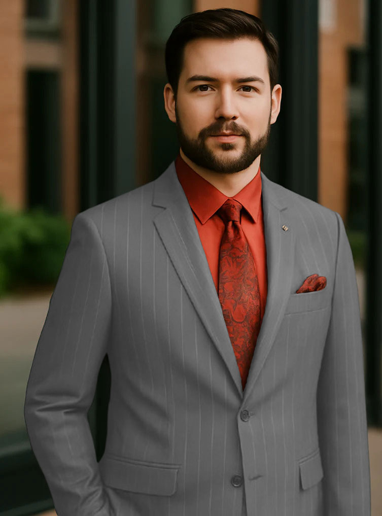 Big And Tall Grey Pinstripe Vested Suit tuxedo - 52 Long