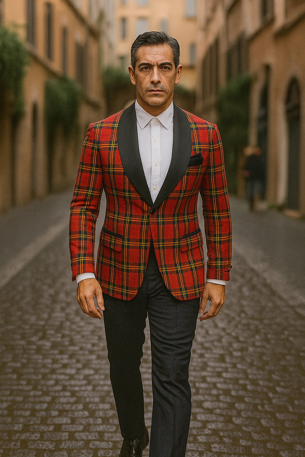 Big and Tall Holiday Jackets - Christmas Tartan Plaid Sport Jacket For Big Man in Color Red Tartan Scottish Pattern - S
