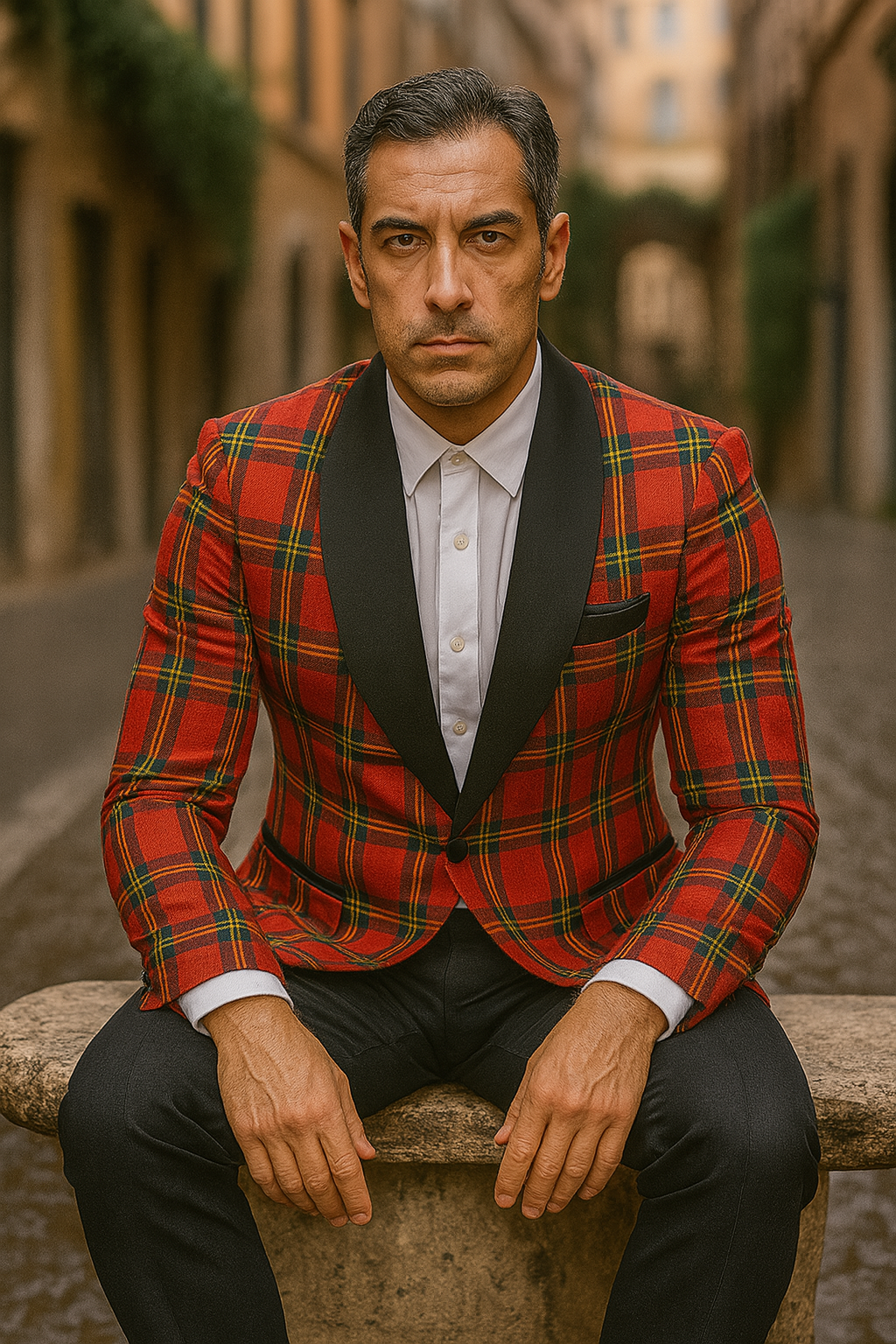 Big and Tall Holiday Jackets - Christmas Tartan Plaid Sport Jacket For Big Man in Color Red Tartan Scottish Pattern - S