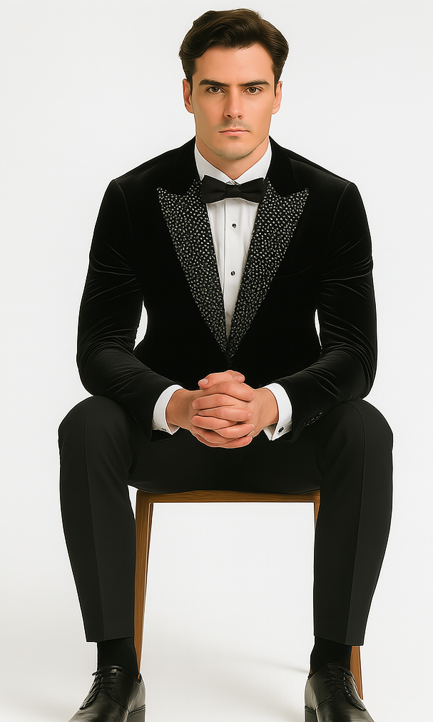 Big and Tall Velvet Blazer in Color Black - Sportcoat Rhinestone-Embedded Stacy Adams $179 - 34 Short or Extra Small