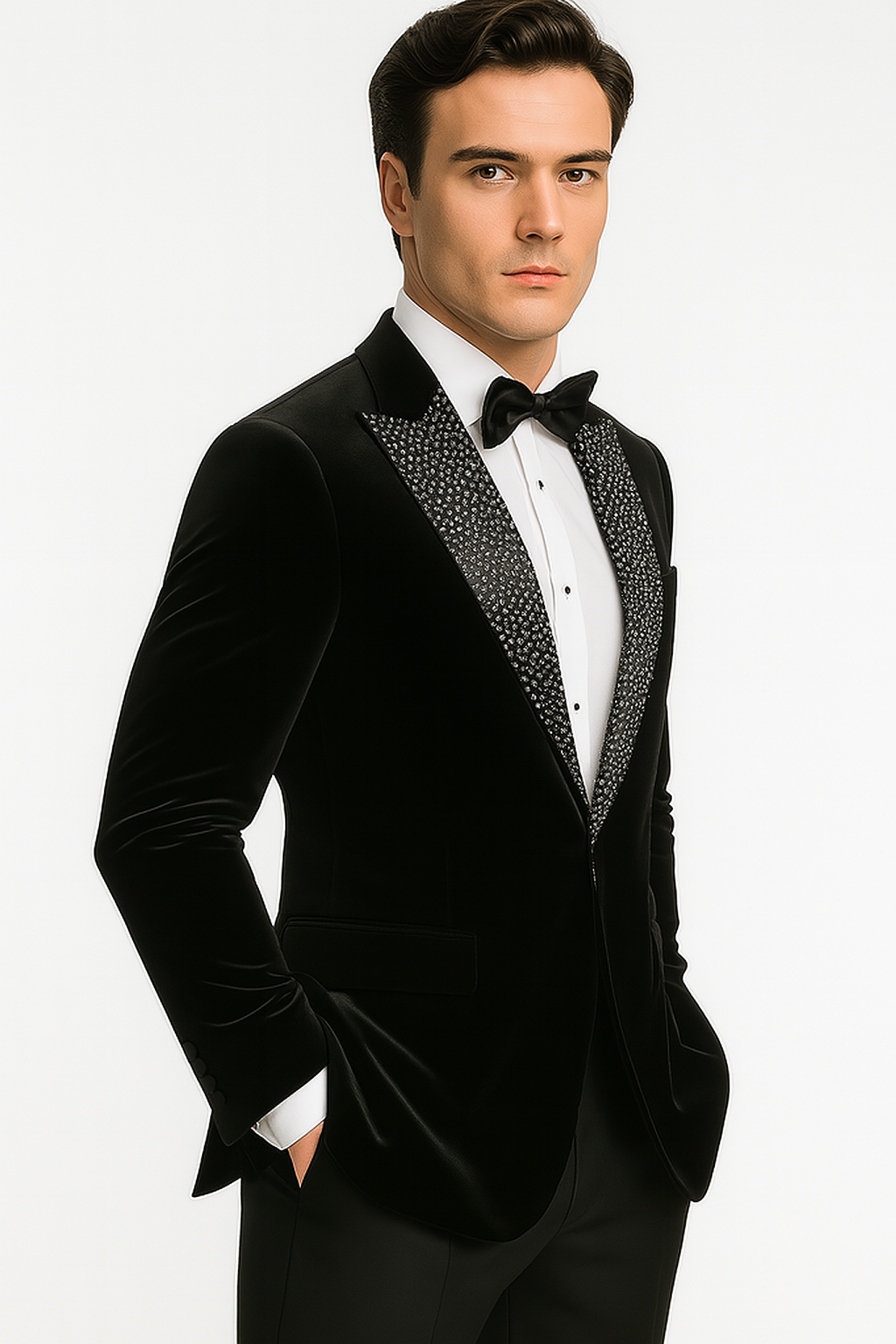 Big and Tall Velvet Blazer in Color Black - Sportcoat Rhinestone-Embedded Stacy Adams $179 - 34 Short or Extra Small