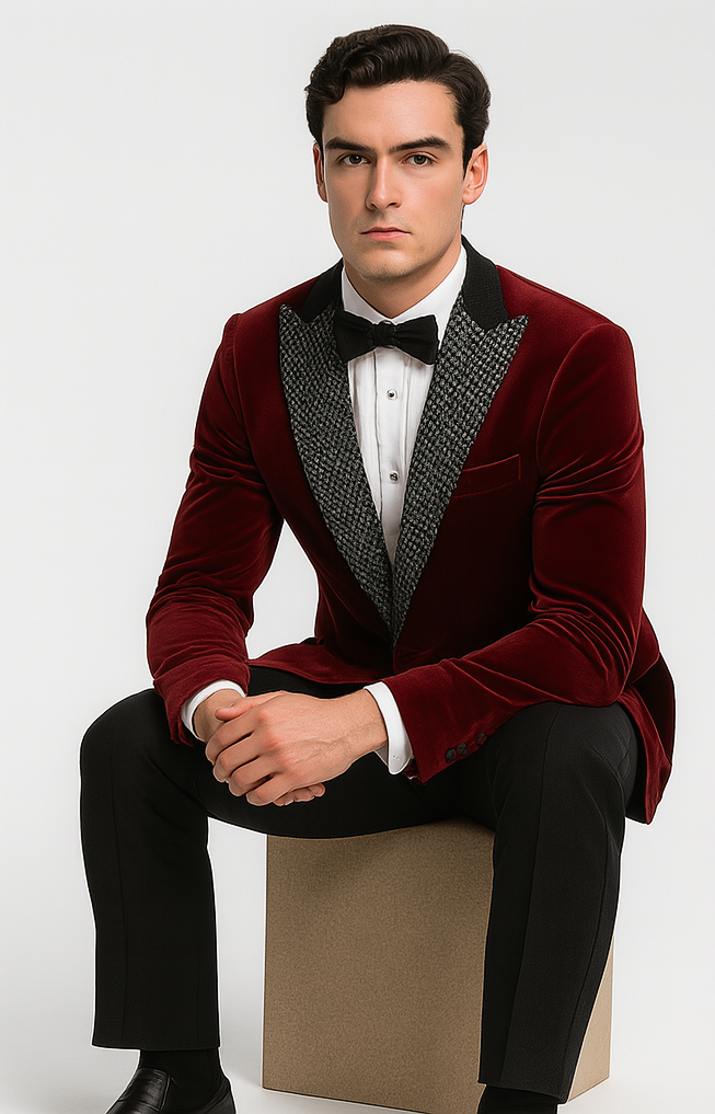 Big and Tall Velvet Blazer in Color Red - Sportcoat Rhinestone-Embedded Stacy Adams $179 - 34 Short or Extra Small