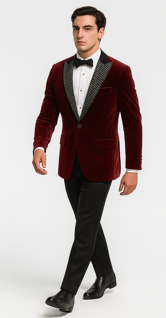 Big and Tall Velvet Blazer in Color Red - Sportcoat Rhinestone-Embedded Stacy Adams $179 - 34 Short or Extra Small