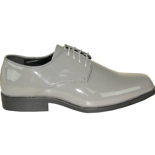 Bravo Mens Classic Plain Square Toe Shiny Patent Tuxedo Dress Shoe in Grey