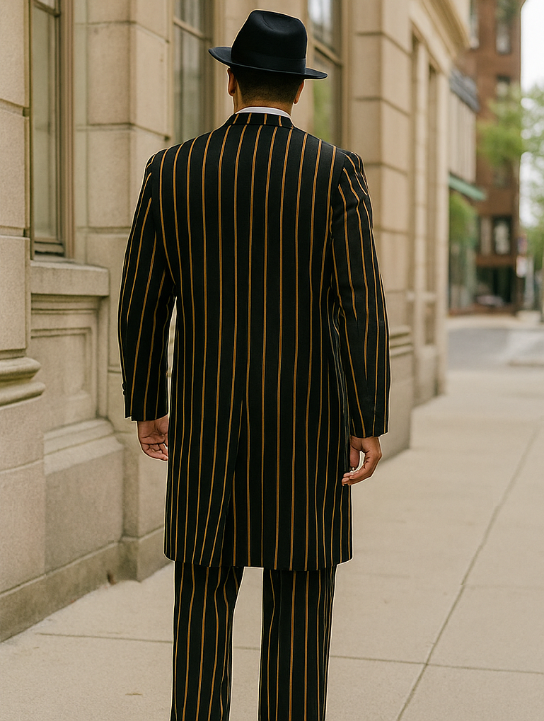 Black And Gold Pronounce Fashion Longe Zoot Suit - Pimp Suit - Zuit Suit for Men - 38 Short Jacket+32 Waist Adjustable 28to34)(Height: 5’4â€to5’7â€)(Neck 15-16.5)S-M)