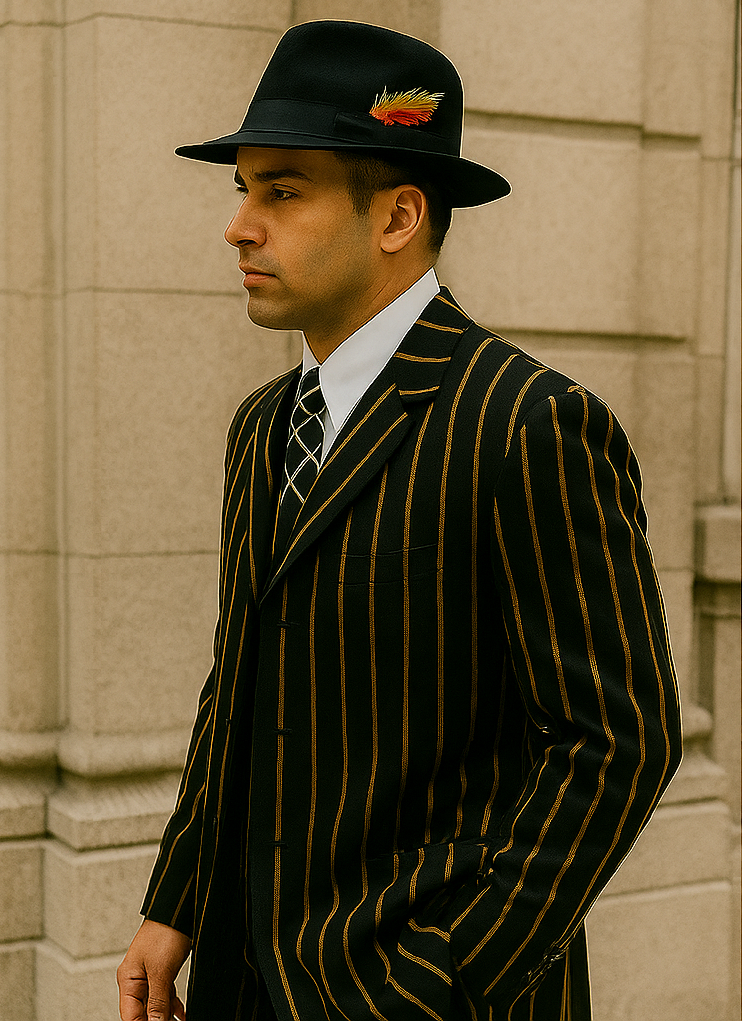 Black And Gold Pronounce Fashion Longe Zoot Suit - Pimp Suit - Zuit Suit for Men - 38 Short Jacket+32 Waist Adjustable 28to34)(Height: 5’4â€to5’7â€)(Neck 15-16.5)S-M)