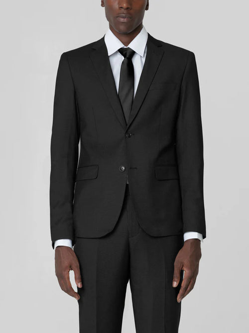 Mens Modern Classic Black Birdseye Two Button Suit