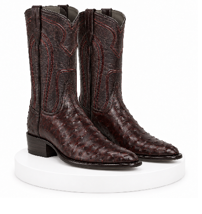 Black Cherry Roper Ostrich Western Boots