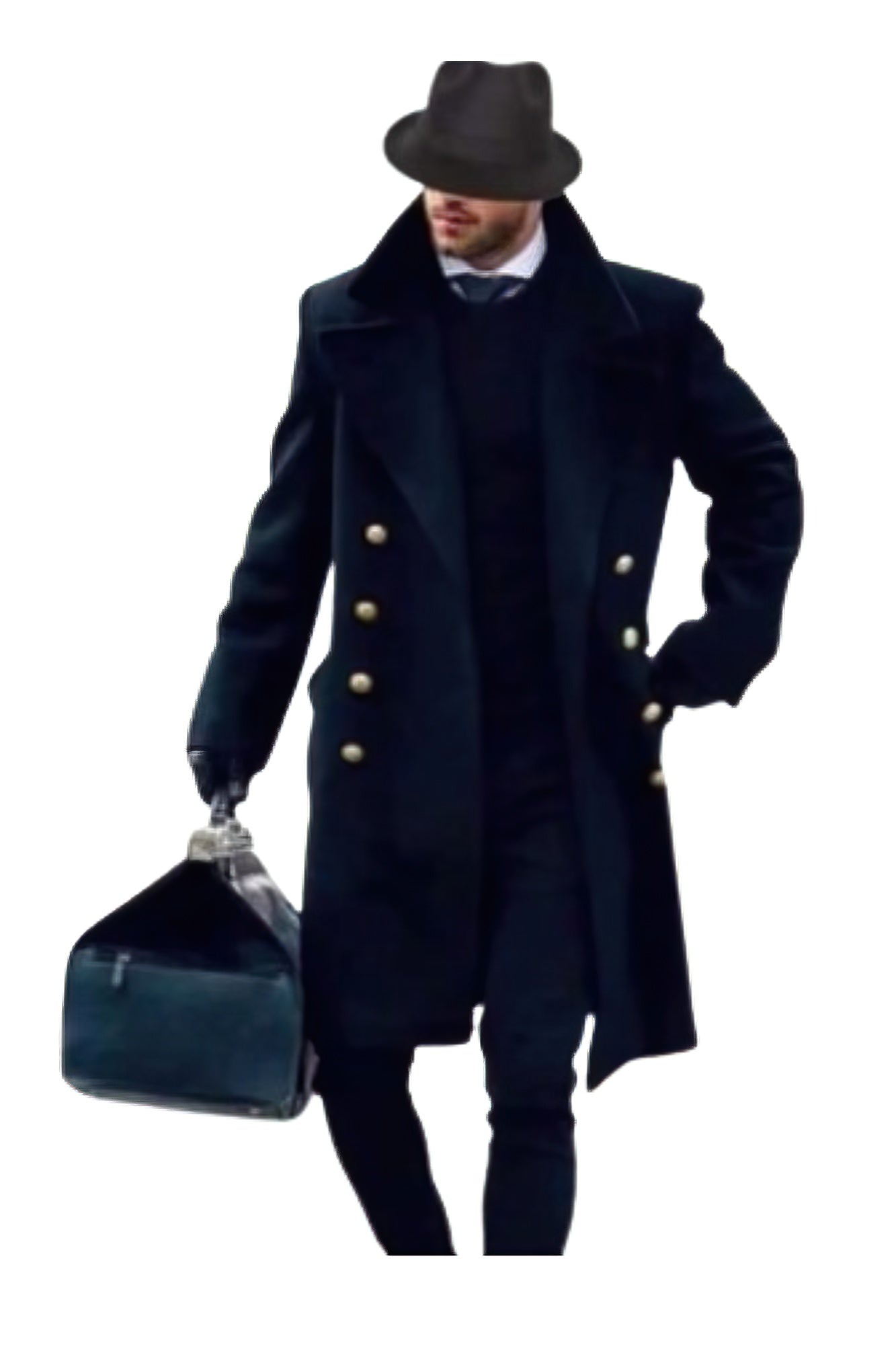 Black Plaid Overcoat - Topcoat With WindowPane Pattern Double Breasted Style main image 0