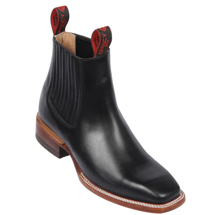 Black Square Toe Genuine Leather Ankle Boots - 6