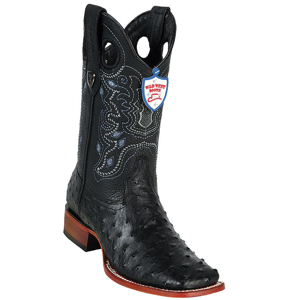 Wild Ranch Black Ostrich Boots - EE
