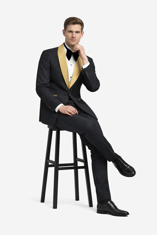 Black Paisley Suit - Wedding Prom 2026 Suit - Black Tuxedo-New Designer Collection