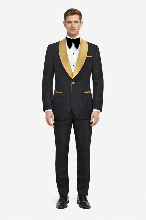 Black Paisley Suit - Wedding Prom 2026 Suit - Black Tuxedo-New Designer Collection