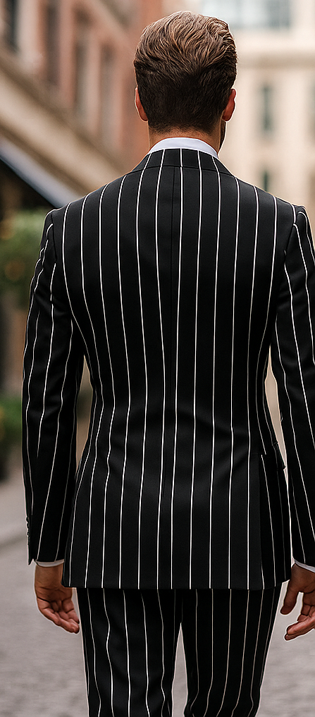 Black Pinstripe Suit - Gangster Suit - 1920's Suit - Double Breasted Suit - Coat Size 38