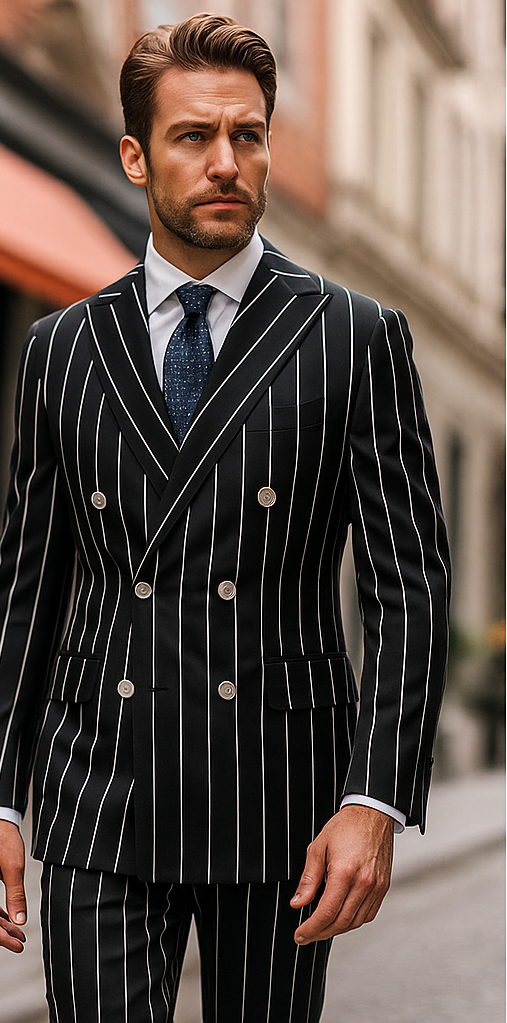 Black Pinstripe Suit - Gangster Suit - 1920's Suit - Double Breasted Suit - Coat Size 38