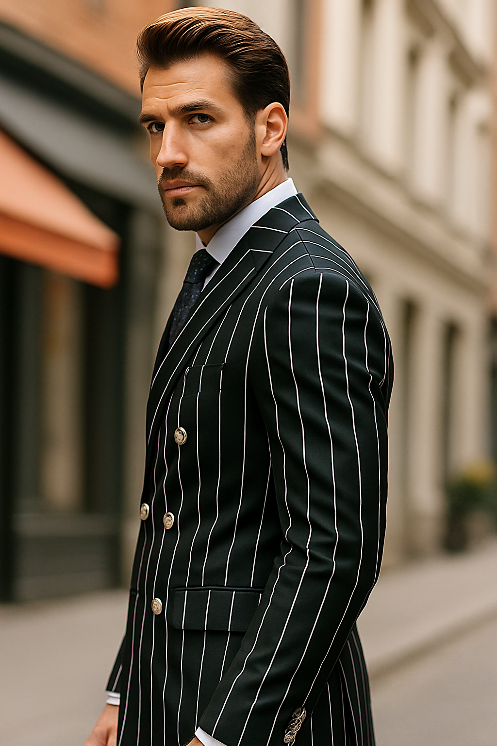 Black Pinstripe Suit - Gangster Suit - 1920's Suit - Double Breasted Suit - New Arrival - Coat Size 38