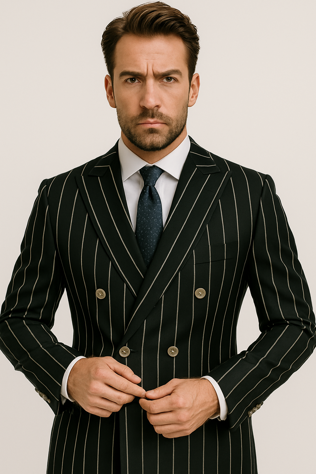 Black Pinstripe Suit - Gangster Suit - 1920's Suit - Double Breasted Suit - New Arrival - Coat Size 38
