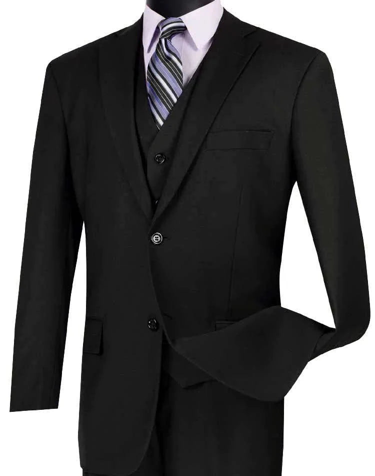Black Three Piece Classic Fit Suit - 36 Short - 30 Waist