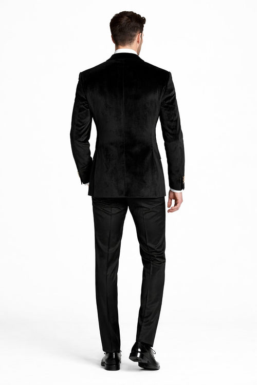 Men's Designer Double Breasted Velvet Suti with Gold Buttons in Black