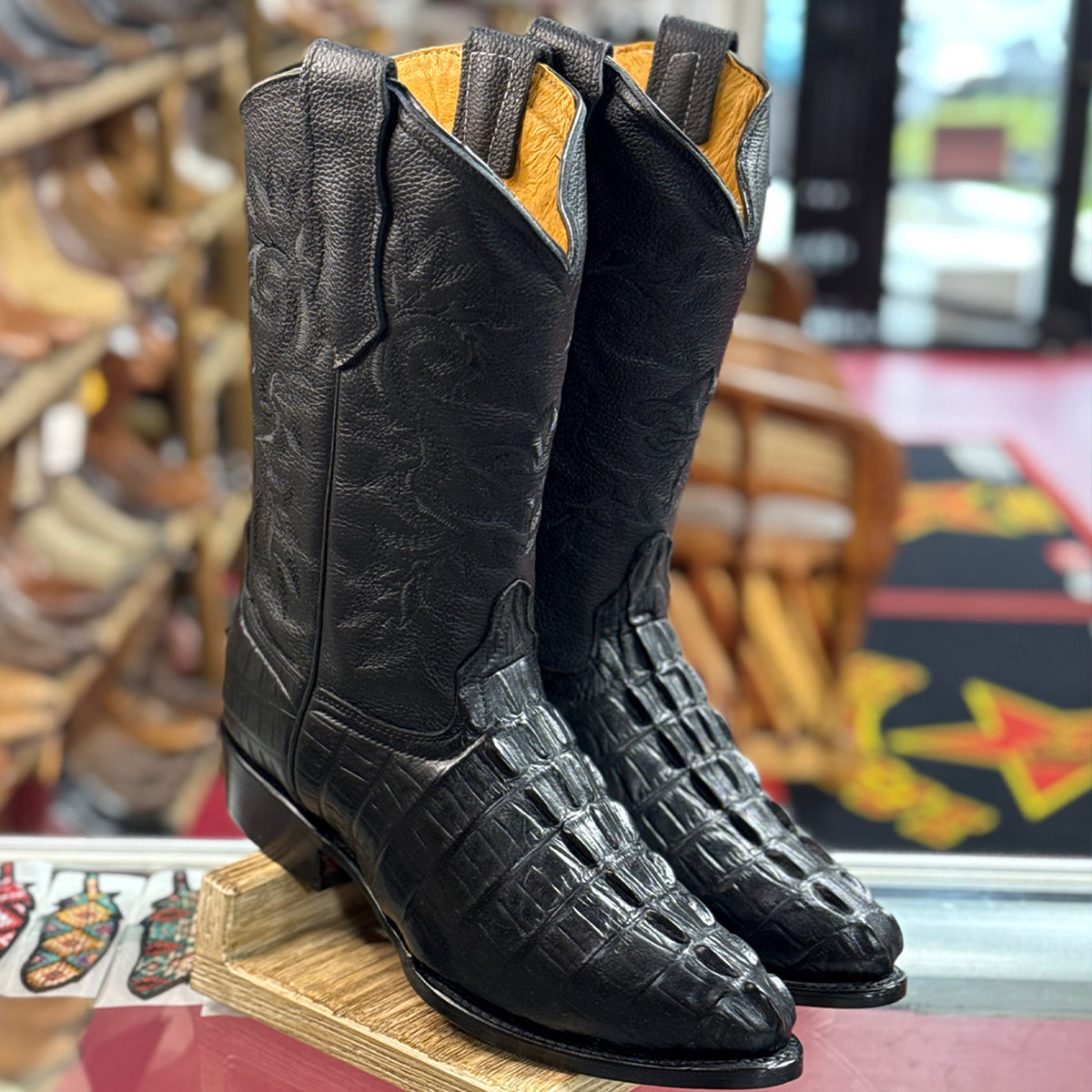Black Crocodile Print Boots J-Toe - Black