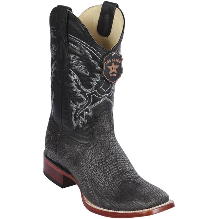 Los Altos Boots - Mens Dress Cowboy Boot - Low Priced Sharkskin Boots - in Black - 6