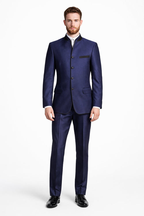 Wedding Groom Suit - Prom 2026 Tuxedo Suit - No Collar Weddig Tuxedo - Blue