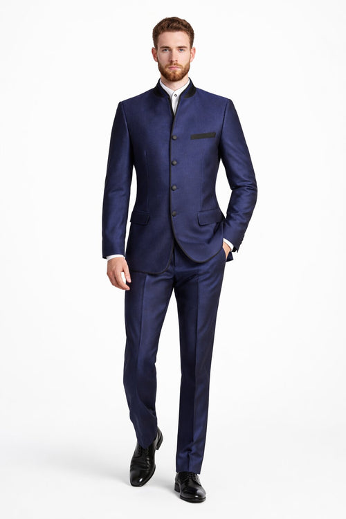 Wedding Groom Suit - Prom 2026 Tuxedo Suit - No Collar Weddig Tuxedo - Blue