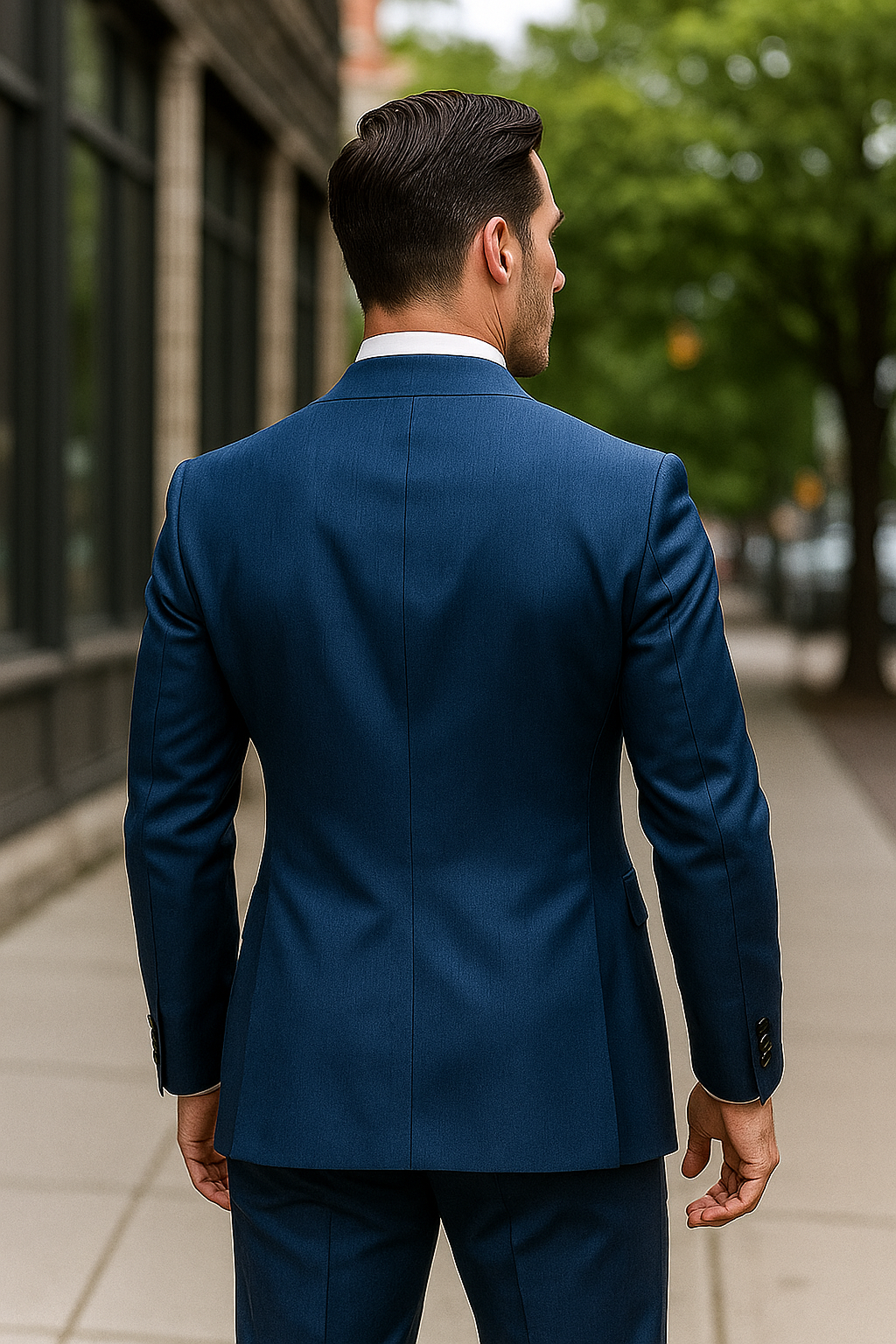 "Blue Sharkskin Business Suit for Men - Two Button Vested Style" - 50 Regular