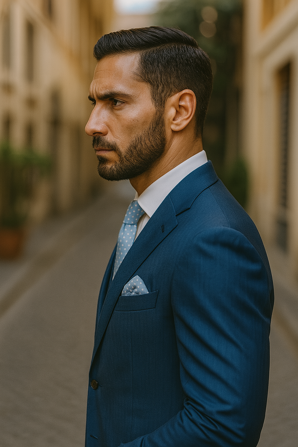 "Blue Sharkskin Business Suit for Men - Two Button Vested Style" - 50 Regular