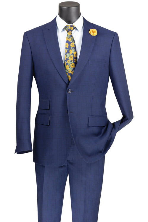 Modern Fit - Blue Windowpane 2 Piece Modern Fit Suit