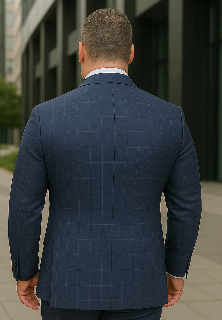 Wool Suit - Italian Made Business Suit by Statement Men's 2 Piece 100% Wool Double Breasted Suit - Micro Windowpane - 38R