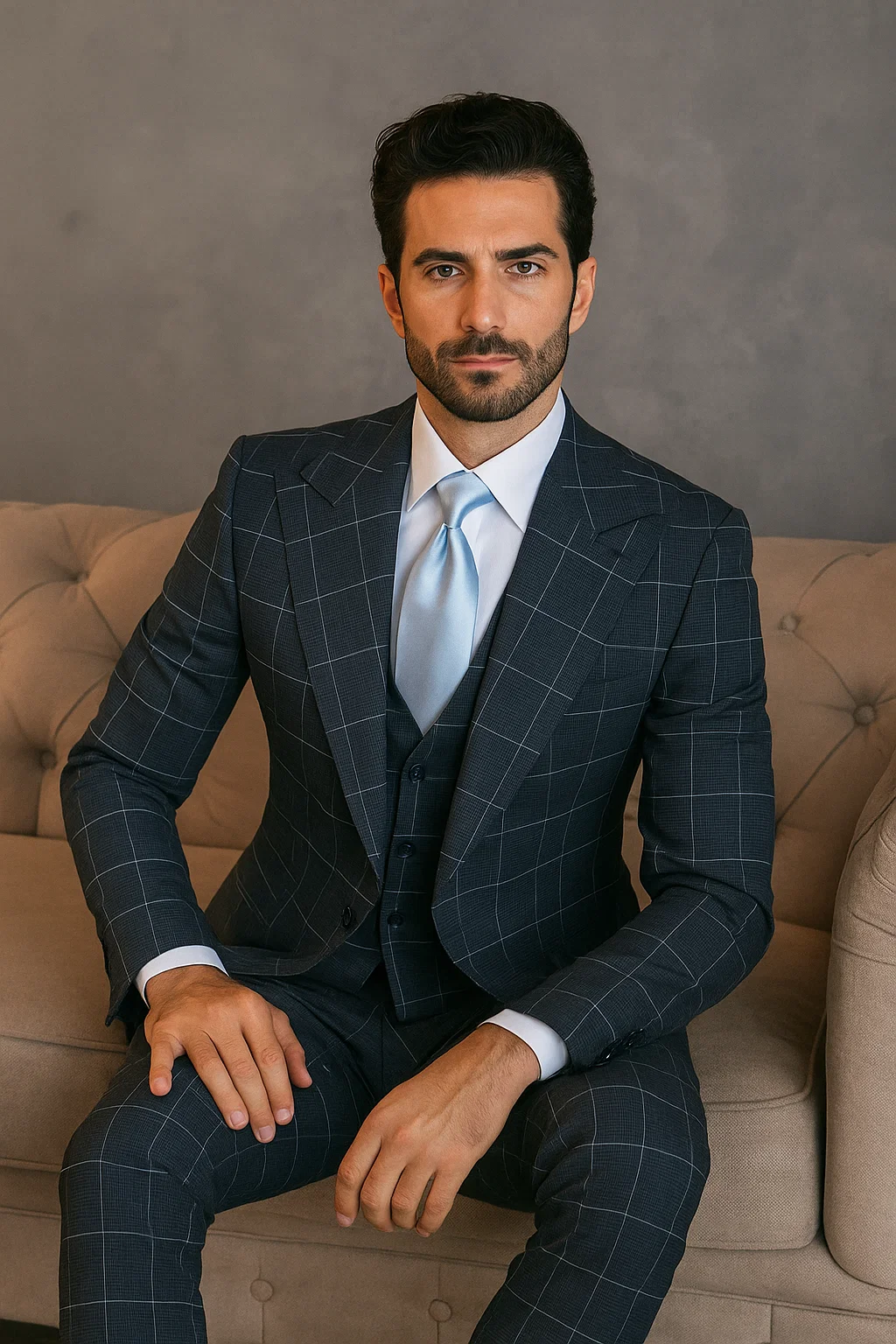 Suits With Baggy Pleated Pants - Wide Leg Pants 100% Wool - Classic Fit in Navy by Rossiman - 38 Regular