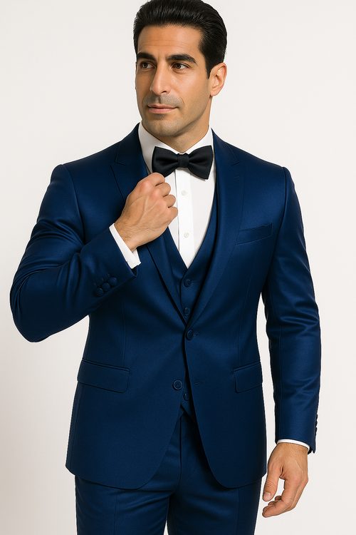 Blue Satin Tuxedo Four Piece Set - Wedding - Prom